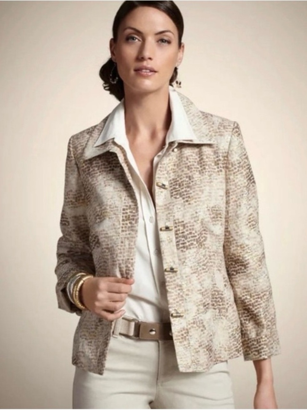 Chico’s Women's Gold Patterned Button-Front Jacket